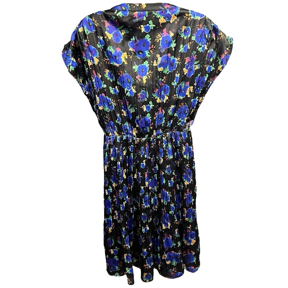 Molly Bracken Pleated Dress Black Floral V-Neck Short Sleeve‎ Boho Flowy Chic - Picture 5 of 10